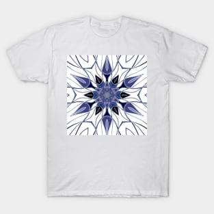 Cartoon Mandala Flower Purple Blue and White T-Shirt